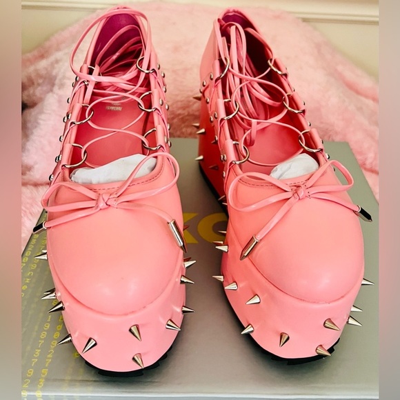 NIB Size 6 Dolls Kill KOI Footwear Zorina Lace Up Platform Ballet Shoes in Pink - Picture 4 of 10